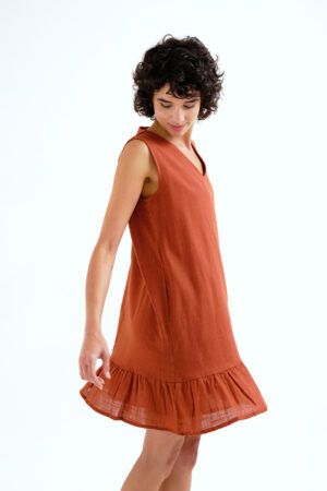 VESTIDO 100% ALGODON MARRON