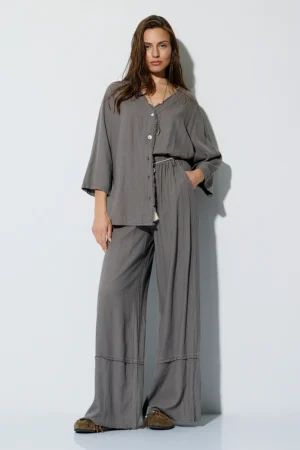 PANTALON LINO PALAZZO GRIS