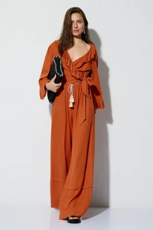 PANTALON LINO PALAZZO NARANJA