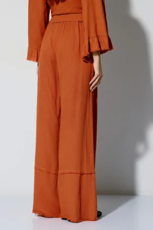 PANTALON LINO PALAZZO NARANJA