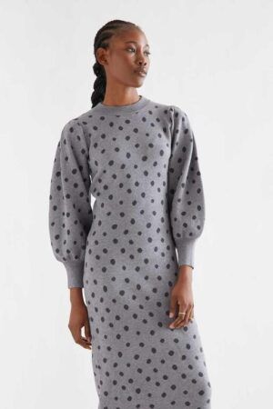 VESTIDO MIDI CON ESTAMPADO PUNTO GRIS CATAHOULA