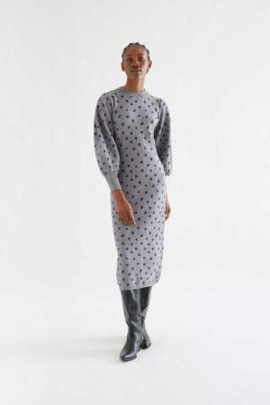 VESTIDO MIDI CON ESTAMPADO PUNTO GRIS CATAHOULA