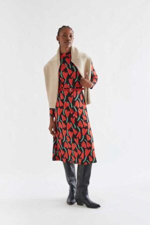 VESTIDO MIDI CON ESTAMPADO CICLAMEN