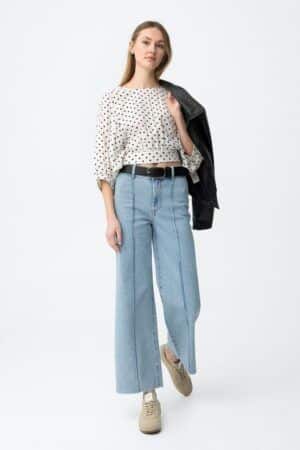 PANTALON VAQUERO CROPPED WIDE MARINE
