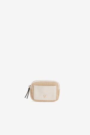 MONEDERO DE COLOR BEIGE CON TERXTURA ENTRELAZADA